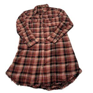 Free People Red Black White Plaid Collared Shirt